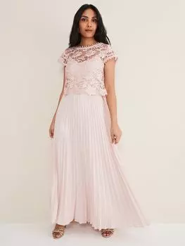 Платье макси с кружевным лифом и плиссировкой Phase Eight Petite Michelle, цвет Antique Rose