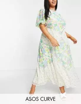 Платье макси с кружевными вставками и вырезами ASOS DESIGN Curve