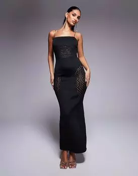 Платье макси с лазерным вырезом и тонкими бретелями из ткани скуба ASOS DESIGN