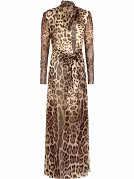 Платье макси с леопардовым принтом DOLCE & GABBANA, коричневый