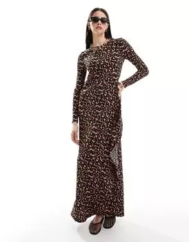 Платье макси с леопардовым принтом и длинными рукавами ASOS DESIGN