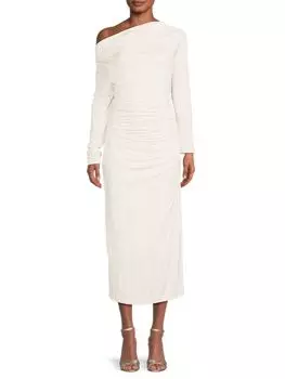 Платье макси с металлизированной фольгой и рюшами Renee C., цвет Ivory Gold