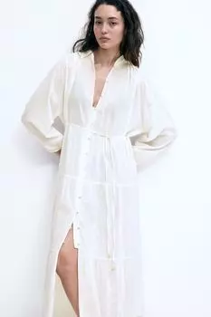Платье макси с многоярусной юбкой H&M, белый