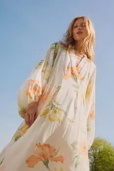 Платье макси с объемными рукавами H&M, белый