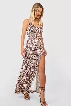 Платье макси с облиненными ремешками zebra и капюшоном Boohoo, коричневый