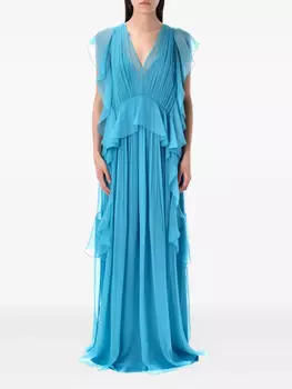 Платье макси с оборками Alberta Ferretti, синий