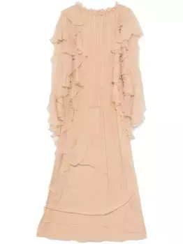 Платье макси с оборками Alberta Ferretti, нейтральный