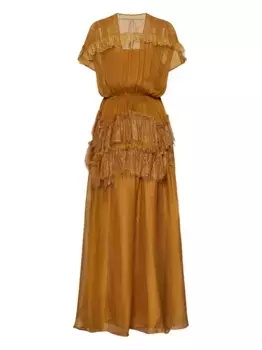 Платье макси с оборками Amen, оранжевый