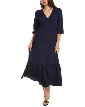 Платье макси с оборками Anne Klein, темно-синий