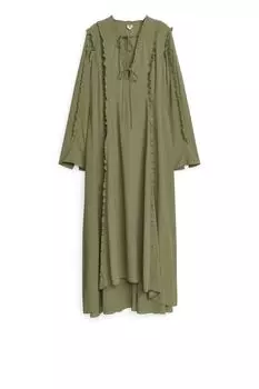 Платье макси с оборками Arket, хаки