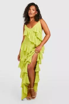Платье макси с оборками Boohoo, оливковый