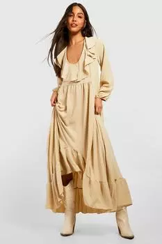 Платье макси с оборками Boohoo, серый