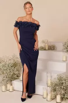 Платье макси с оборками и бардо темно-синего цвета QUIZ Clothing