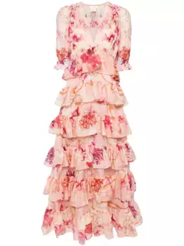 Платье макси с оборками и цветочным принтом Camilla, розовый