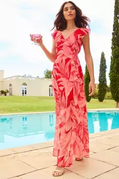 Платье макси с оборками и принтом Lipsy, розовый