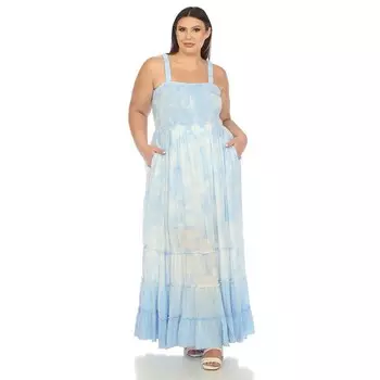 Платье макси с оборками и сборками больших размеров WM Fashion, синий