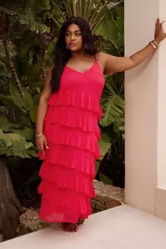 Платье макси с оборками из лимитированной коллекции Yours Curve, красный