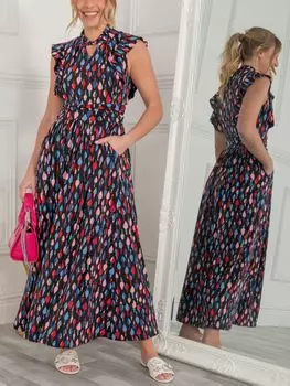 Платье макси с оборками Jolie Moi Doris, темно-синий