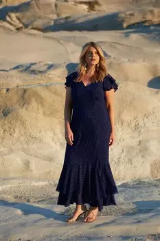 Платье макси с оборками на плечах Curve animal burnout Live Unlimited, синий