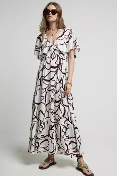 Платье макси с оборками на рукавах River Island, коричневый