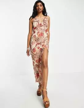 Платье макси с оборками спереди и цветочным принтом ASOS DESIGN