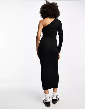 Платье макси с одним рукавом в рубчик ASOS DESIGN