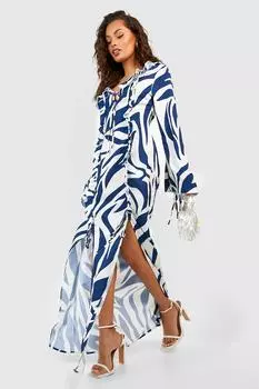 Платье макси с орушами зебра Boohoo, синий
