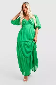 Платье макси с отделкой Dobby Milkmaid boohoo, зеленый