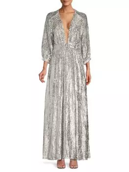 Платье макси с открытой спиной и эффектом металлик Dara Ba&Sh, серебро