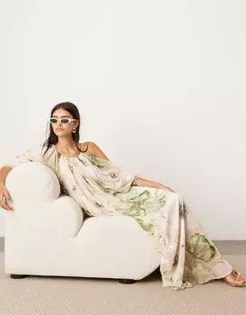 Платье макси с открытой спиной и драпировкой на бретелях ASOS EDITION из шифона с крупным цветочным принтом