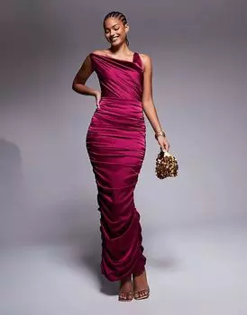 Платье макси с открытой спиной и сборками в бордовом цвете Jaded Rose