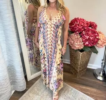 Платье макси с открытой спиной и бретелью через шею с узором PAANI, цвет patterned