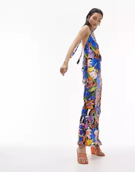 Платье-макси с открытой спиной Topshop, мультиколор
