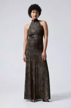 Платье макси с открытой спиной Weekday, зеленый