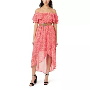 Платье макси с открытыми плечами, асимметричным подолом и поясом для юниоров Wallflower, цвет cayenne disty floral