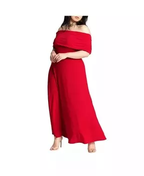 Платье макси с открытыми плечами больших размеров ELOQUII, красный