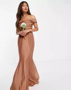 Платье макси с открытыми плечами и корсетом ASOS Bridesmaid