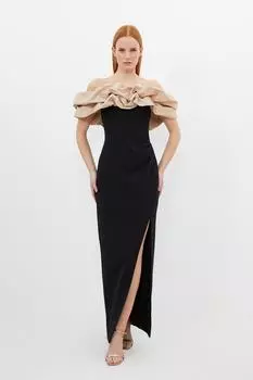 Платье макси с открытыми плечами и рюшами из структурированного крепа и тафты Karen Millen, мультиколор