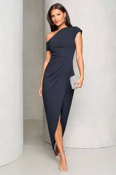 Платье макси с открытыми плечами и присборенной талией Lipsy, синий