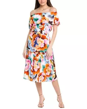 Платье макси с открытыми плечами и цветочным принтом La Blanca, белый