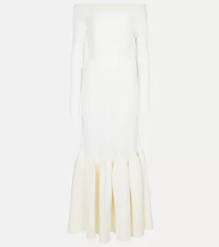 Платье макси с открытыми плечами и бархатной отделкой ALAA, белый