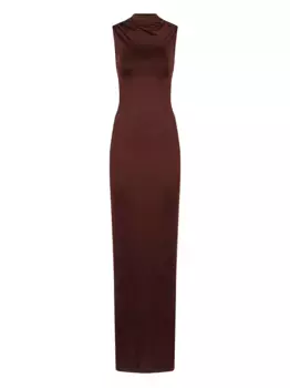 Платье макси с открытыми плечами и ложным вырезом VICTORIA BECKHAM, коричневый