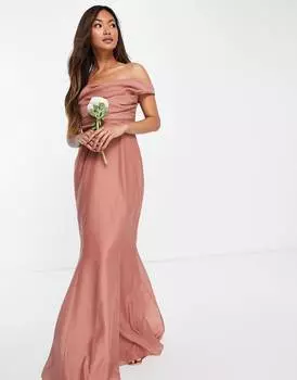Платье макси с открытыми плечами и корсетом ASOS DESIGN Bridesmaid