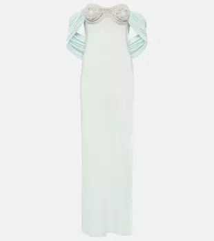 Платье макси с открытыми плечами, отделанное крючком Magda Butrym, синий