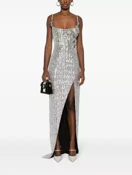 Платье макси с пайетками Balmain, серебристый