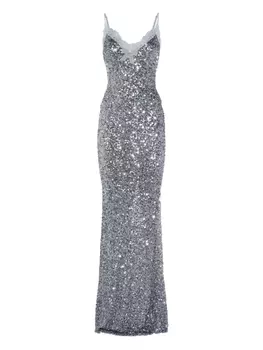 Платье макси с пайетками Elisabetta Franchi, серый