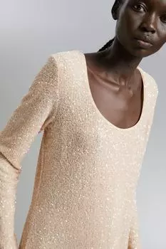 Платье макси с пайетками H&M, бежевый