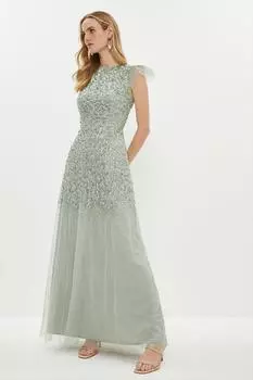 Платье макси с пайетками и рукавами ангела Coast, зеленый