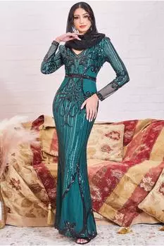 Платье макси с пайетками и сеткой Modesty Goddiva, зеленый