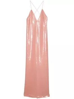 Платье макси с пайетками N21, розовое